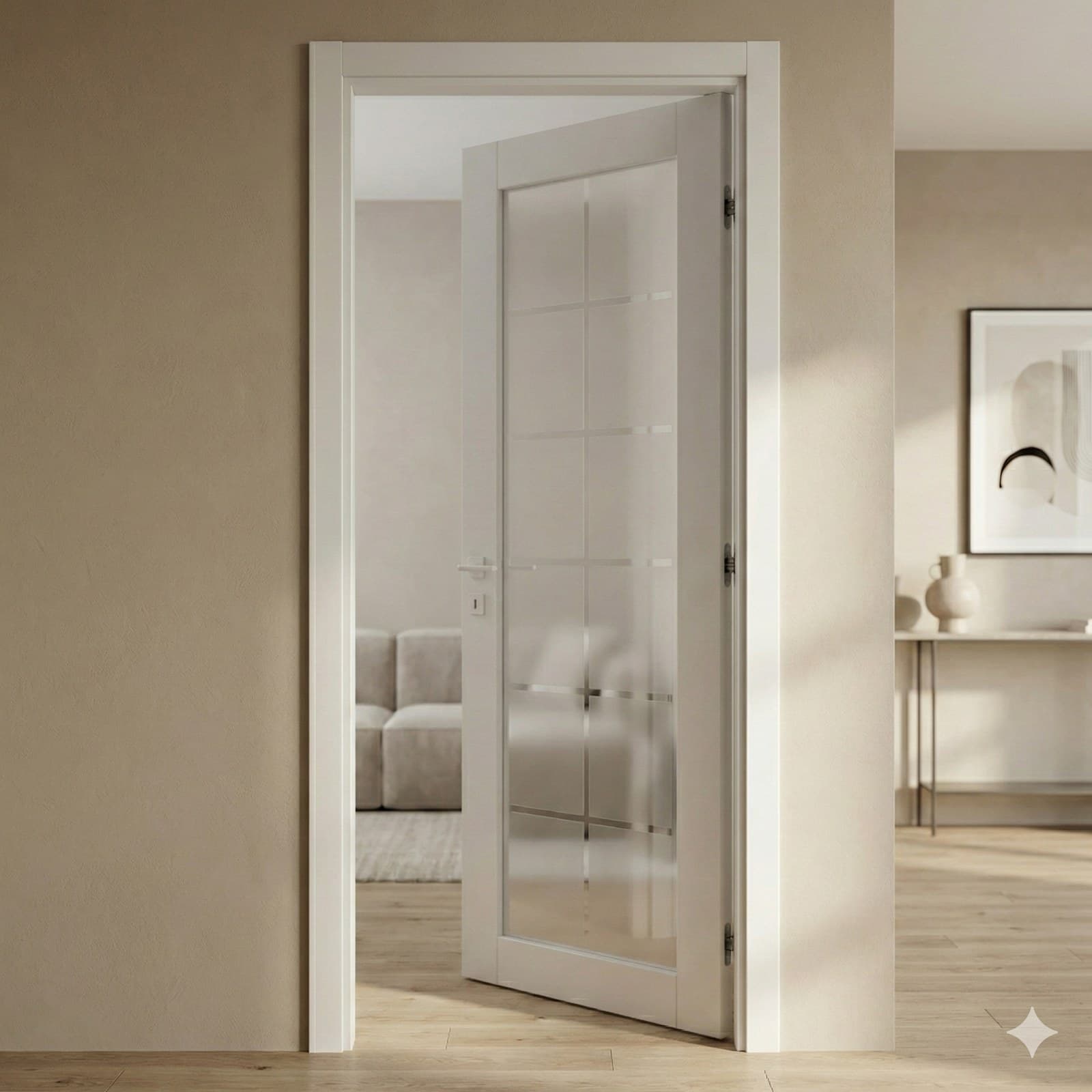 Ușă interior Loft Porto - Alb mat vopsit cu sticlă - montat