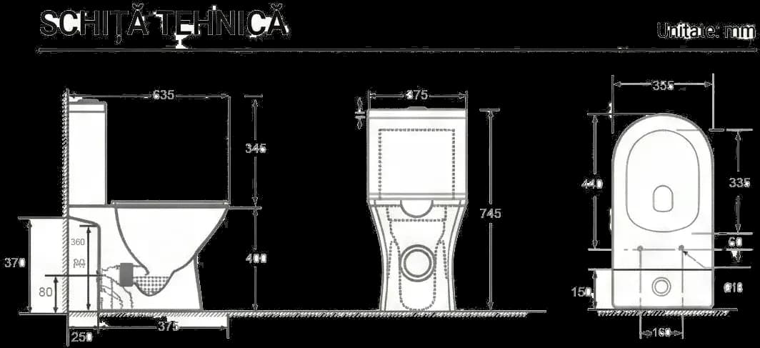 Vas WC cu Rezervor MJ-2802-S - Alb Lucios, Sistem Turbo Tornado, Capac Soft-Close