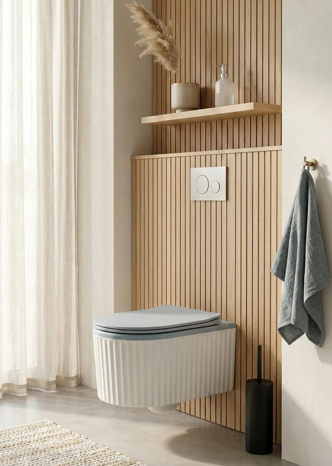 Vas WC Suspendat Rimless - Alb Mat Texturat cu Capac Albastru Deschis Mat - montat