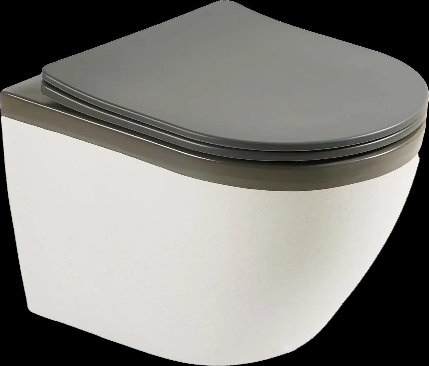 Vas WC Suspendat Rimless - Alb Mat Texturat cu Capac Gri Închis Mat
