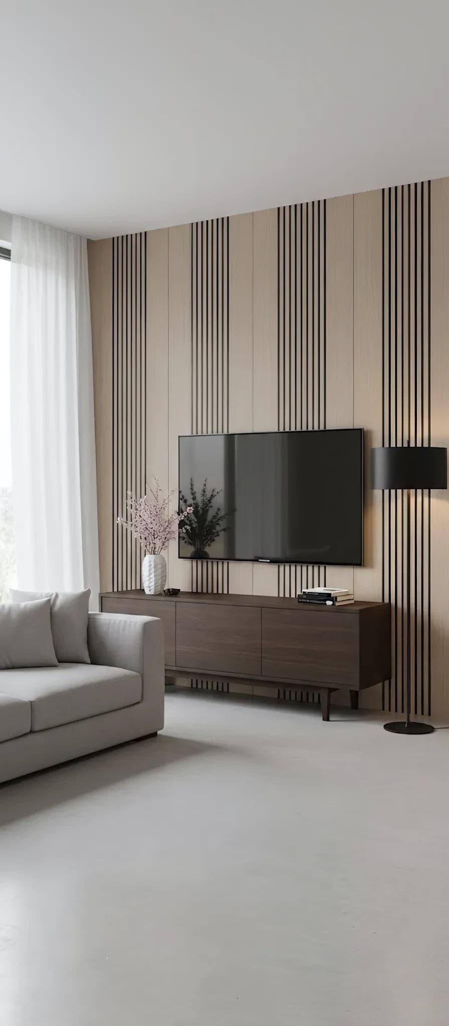 Panou riflaj decorativ Vertical Line S1DV-01 - nuc închis cu accente negre