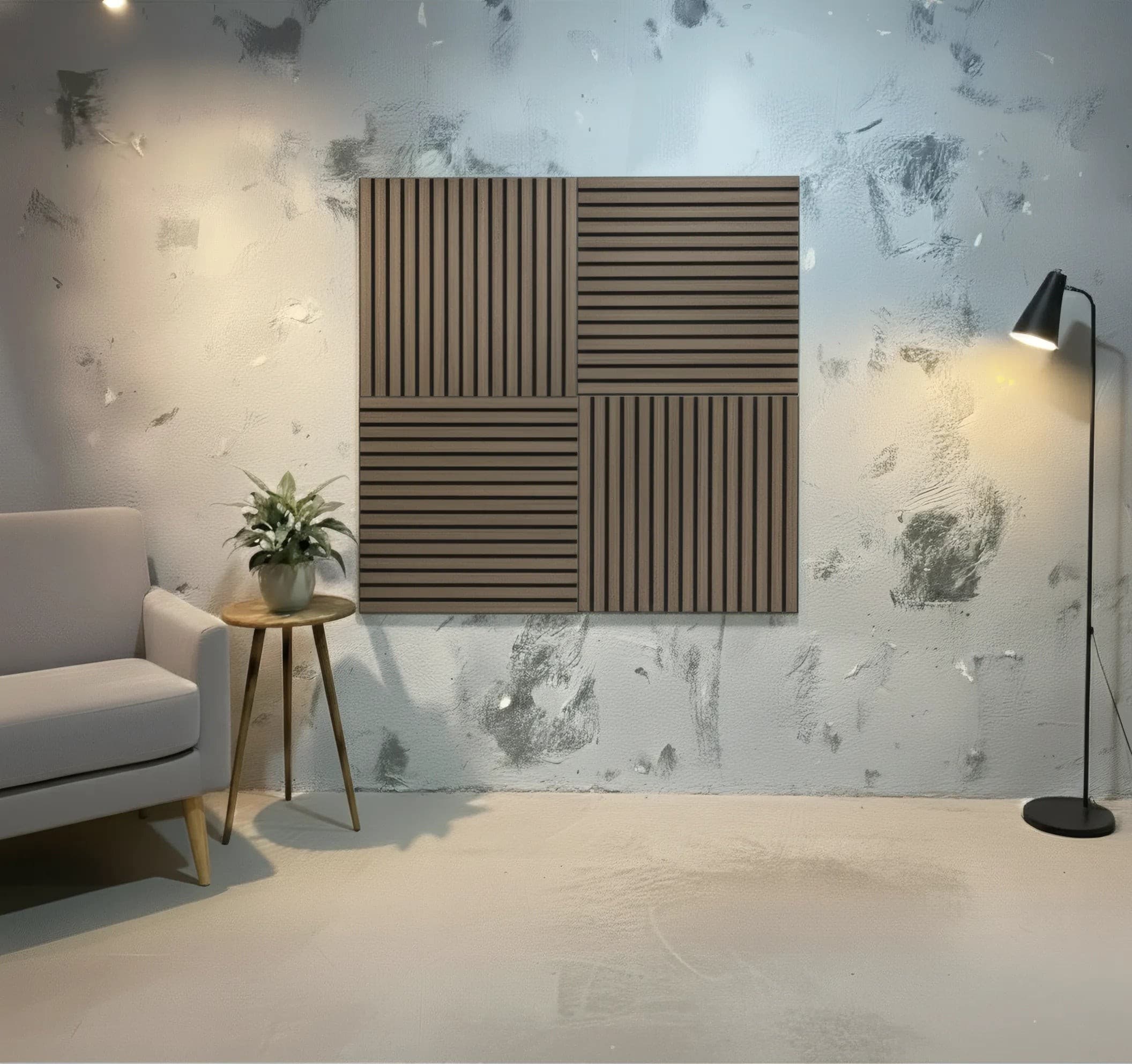 Panou riflaj decorativ XYPT-13 - lamele verticale nuc închis pe bază neagră
