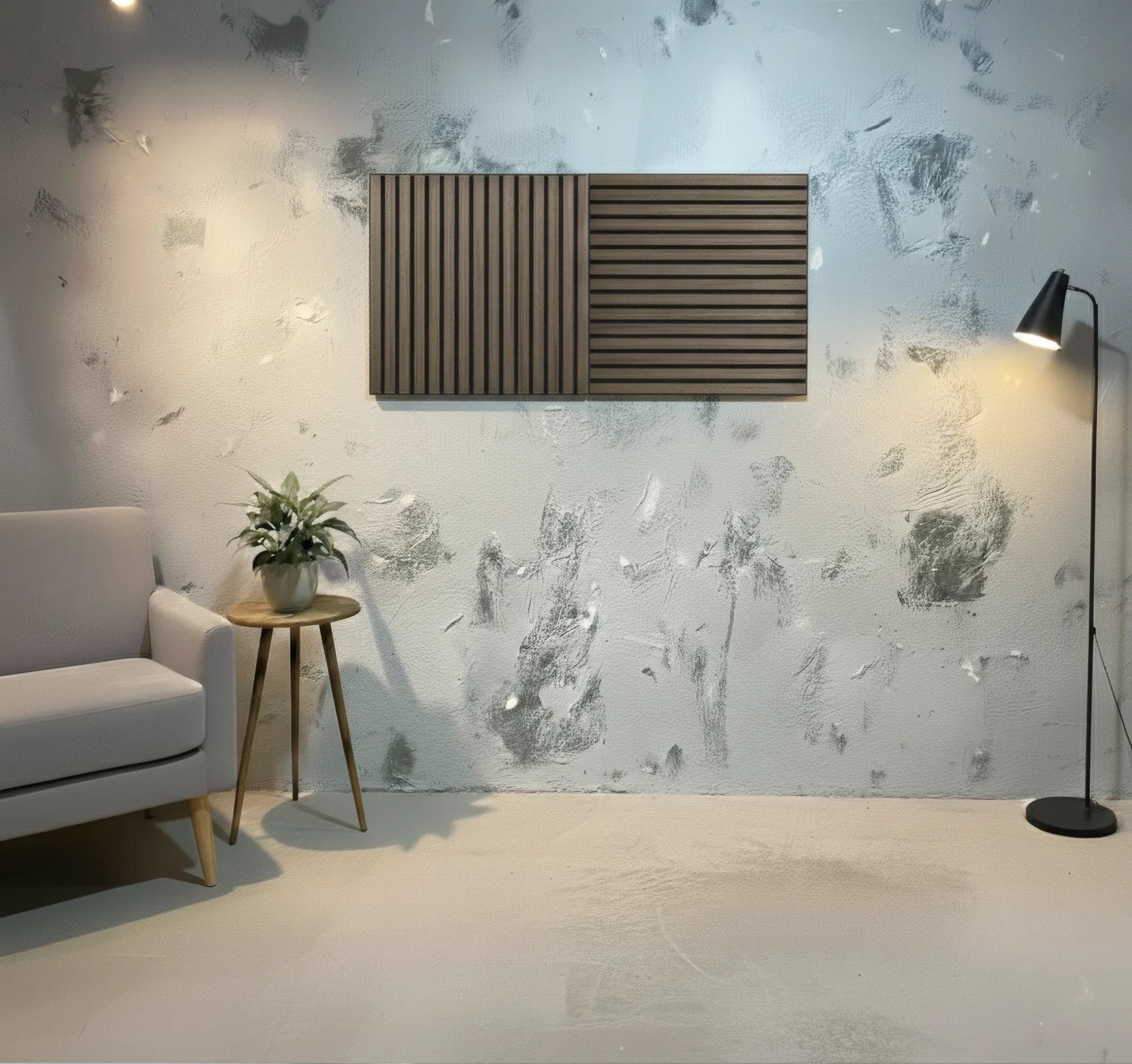 Panou riflaj decorativ XYPT-13 - lamele verticale nuc închis pe bază neagră