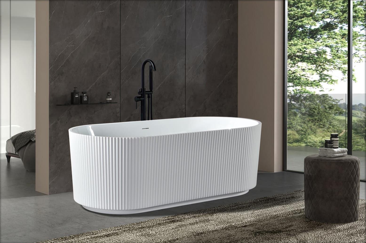 Cadă freestanding Calibra QB02, ovală, riflată