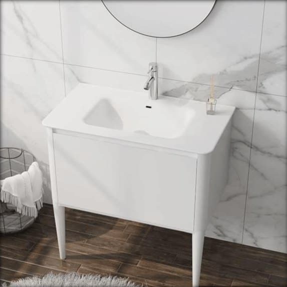 Set mobilier Mesa 80, alb lucios, cu lavoar