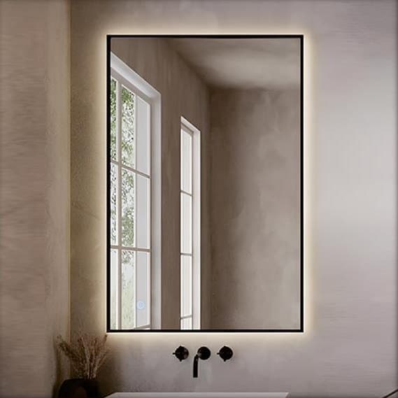 Oglindă N019 dreptunghiulară, ramă neagră, cu LED și dezaburire, 50×70 cm