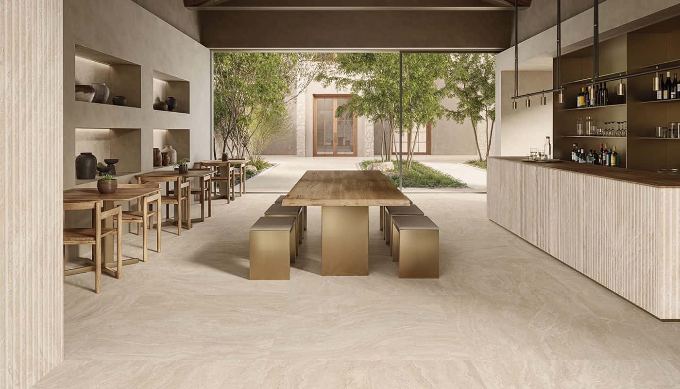 Dual Travertine Roma Magna Beige - montată într-o cameră