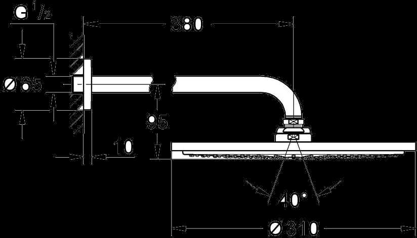 GROHE Rainshower Cosmopolitan 310 Set de duș fix 380 mm, 1 pulverizare - desen tehnic cu cote