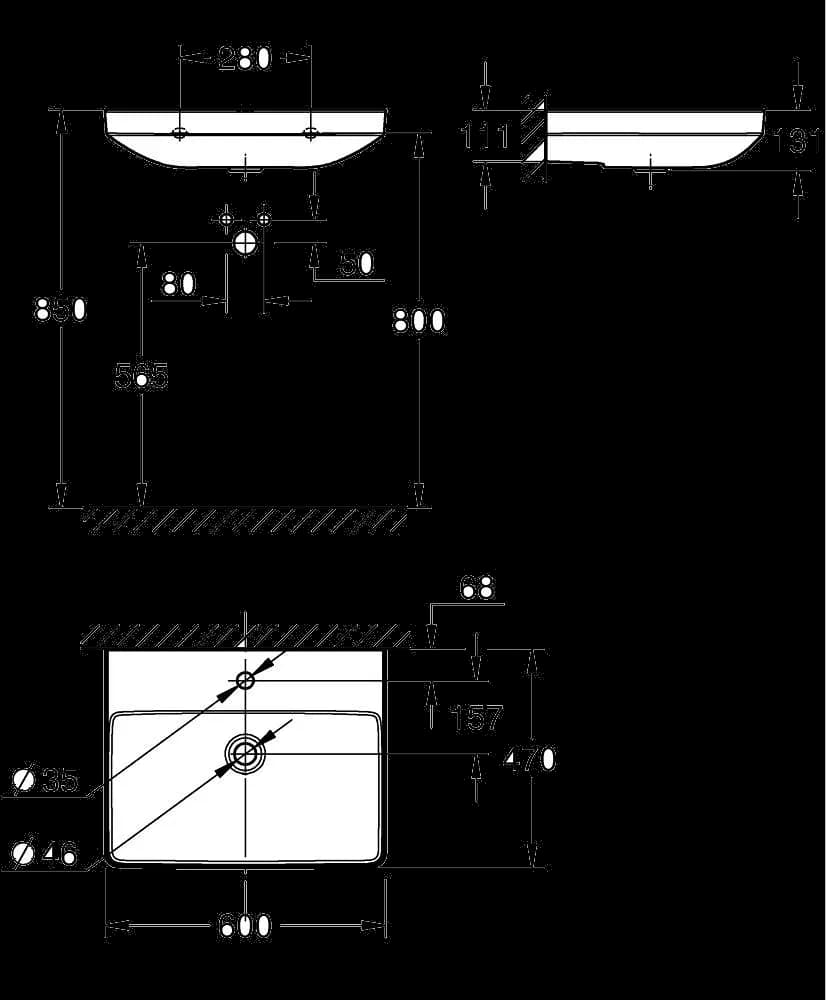 GROHE Euro Ceramic Lavoar 60 - desen tehnic cu cote