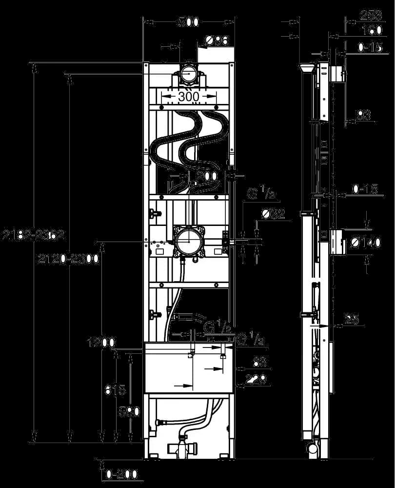 GROHE Rapido Shower Frame Heat Recovery duo Cadru pentru duș încastrat duo - desen tehnic cu cote