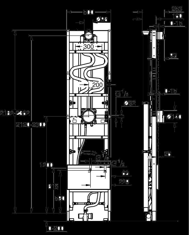 GROHE Rapido Shower Frame Heat Recovery Plus duo Cadru pentru duș încastrat duo - desen tehnic cu cote