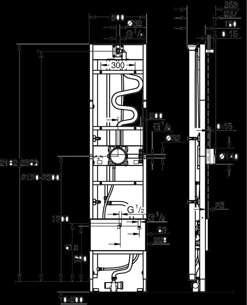GROHE Rapido Shower Frame Heat Recovery mono Cadru pentru duș încastrat mono - desen tehnic cu cote
