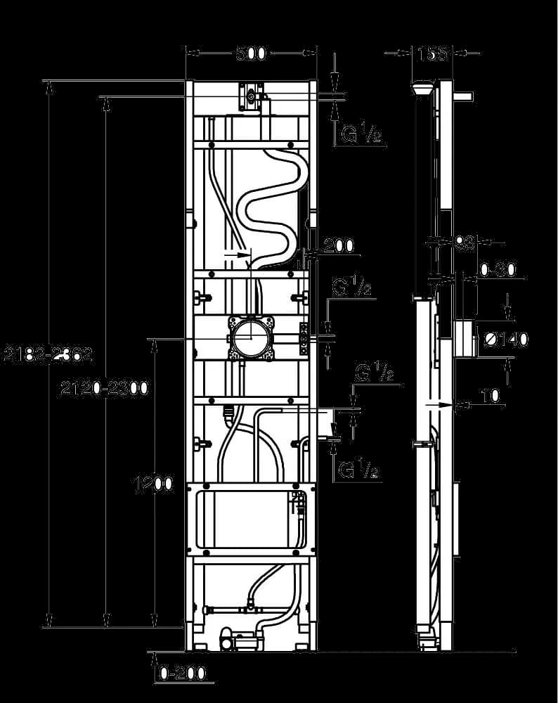 GROHE Rapido Shower Frame Heat Recovery Plus mono Cadru pentru duș încastrat mono - desen tehnic cu cote