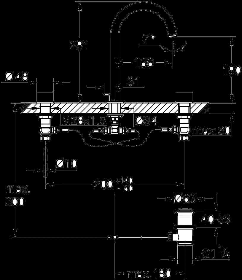 GROHE Atrio Private Collection Baterie lavoar cu 3 găuri 1/2" Mărimea L - desen tehnic cu cote