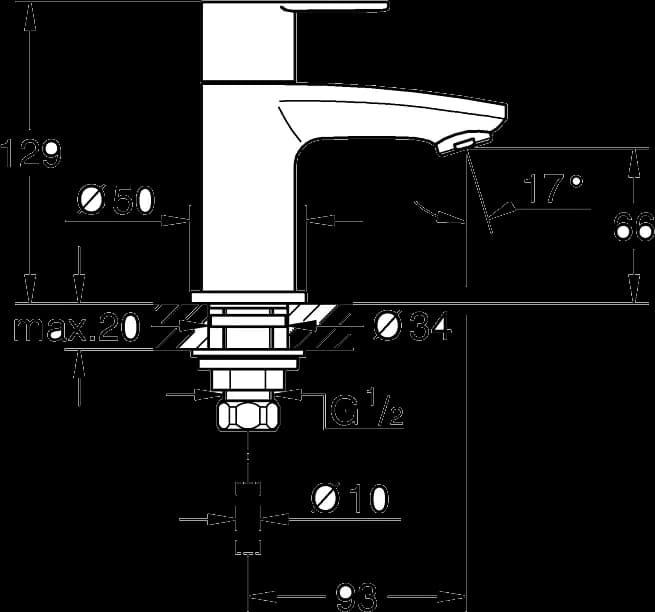 GROHE Eurostyle Cosmopolitan Baterie de apă rece Marimea XS - desen tehnic cu cote