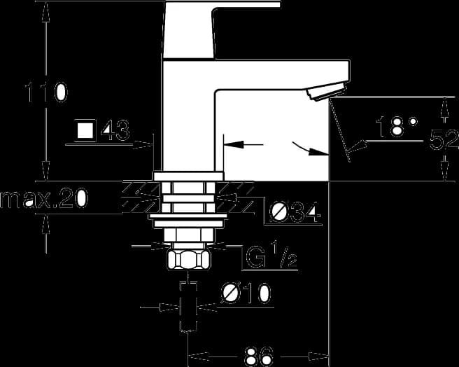 GROHE Eurocube Baterie de apă rece Marimea XS - desen tehnic cu cote
