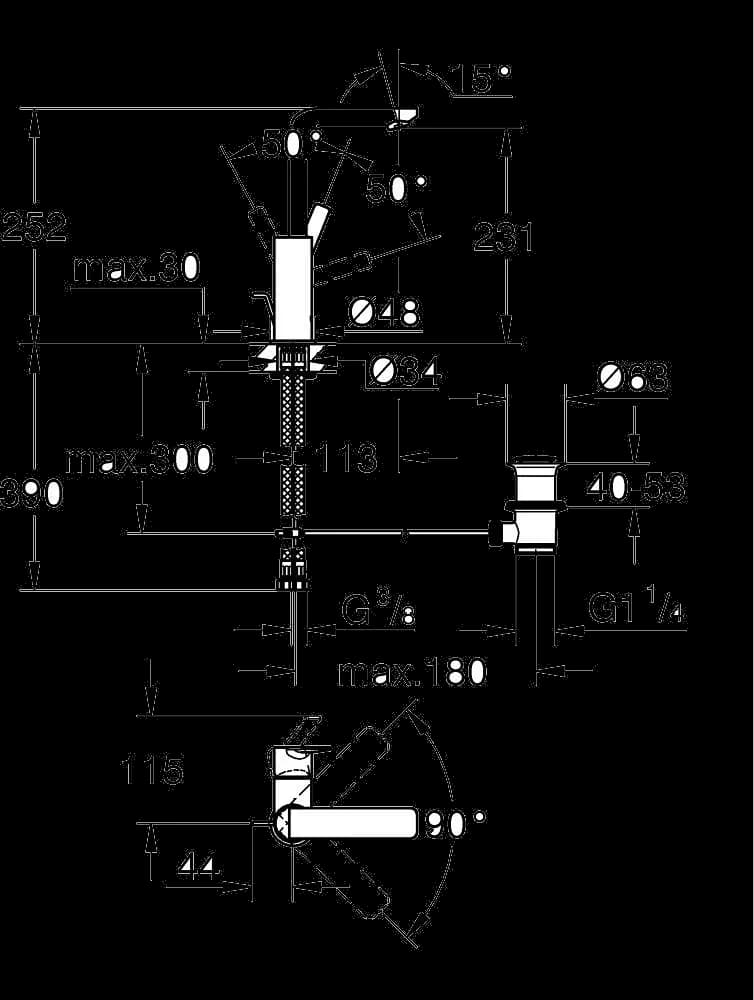 GROHE Lineare Baterie lavoar monocomandă 1/2" Mărimea L - desen tehnic cu cote