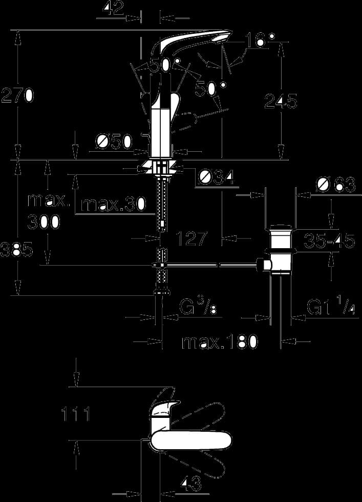 GROHE Eurostyle Baterie lavoar monocomandă 1/2" Mărimea L - desen tehnic cu cote