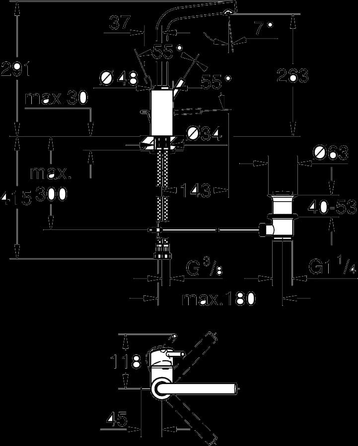 GROHE Concetto Baterie lavoar monocomandă 1/2" Mărimea L - desen tehnic cu cote