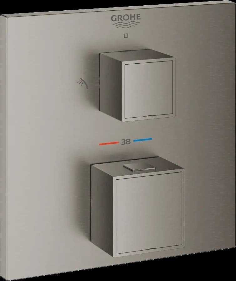 GROHE Grohtherm Cube Unitate de mixare cu termostat pentru duș cu 2 ieșiri cu ventil de închidere/deviere integrat - finisaj Antracit - Brushed Hard Graphite