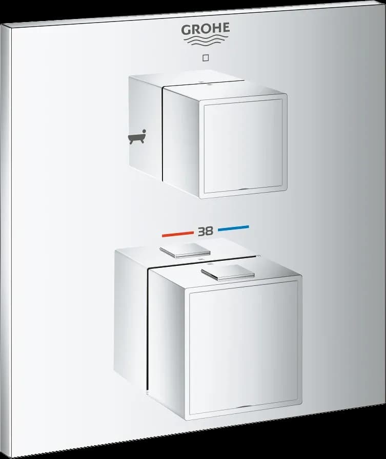 GROHE Grohtherm Cube Unitate de mixare cu termostat pentru cadă cu 2 ieșiri cu ventil de închidere/deviere integrat