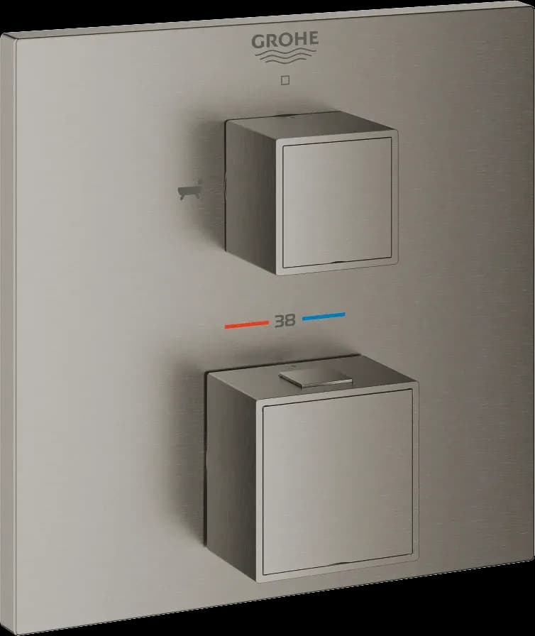 GROHE Grohtherm Cube Unitate de mixare cu termostat pentru cadă cu 2 ieșiri cu ventil de închidere/deviere integrat - finisaj Antracit - Brushed Hard Graphite
