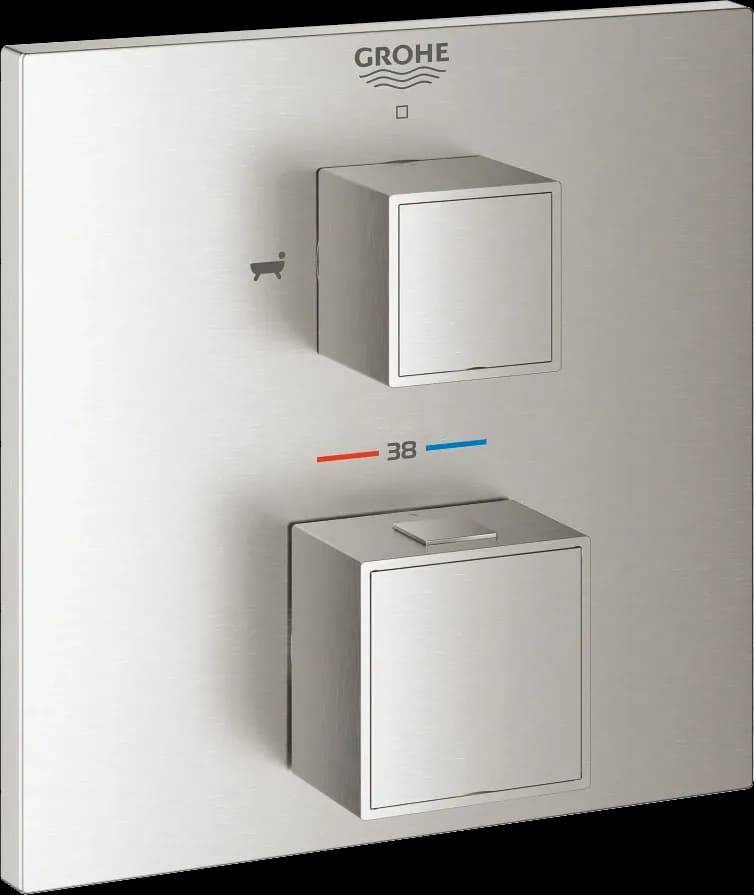 GROHE Grohtherm Cube Unitate de mixare cu termostat pentru cadă cu 2 ieșiri cu ventil de închidere/deviere integrat - finisaj Supersteel Infinity