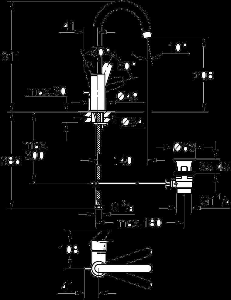 GROHE Start Edge Baterie lavoar monocomandă 1/2" Mărimea L - desen tehnic cu cote