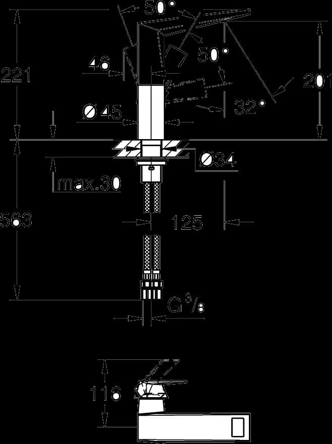 GROHE Allure Brilliant Baterie lavoar monocomandă 1/2" Mărimea L - desen tehnic cu cote