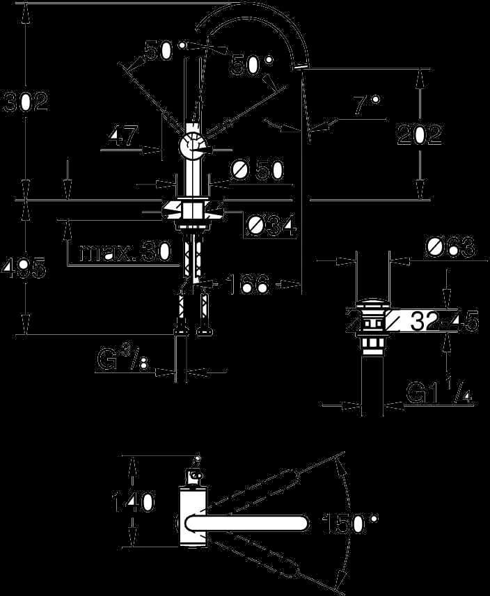 GROHE Atrio Baterie lavoar monocomandă 1/2" Mărimea L - desen tehnic cu cote