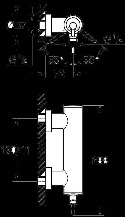 GROHE Atrio Baterie duş monocomandă 1/2" - desen tehnic cu cote