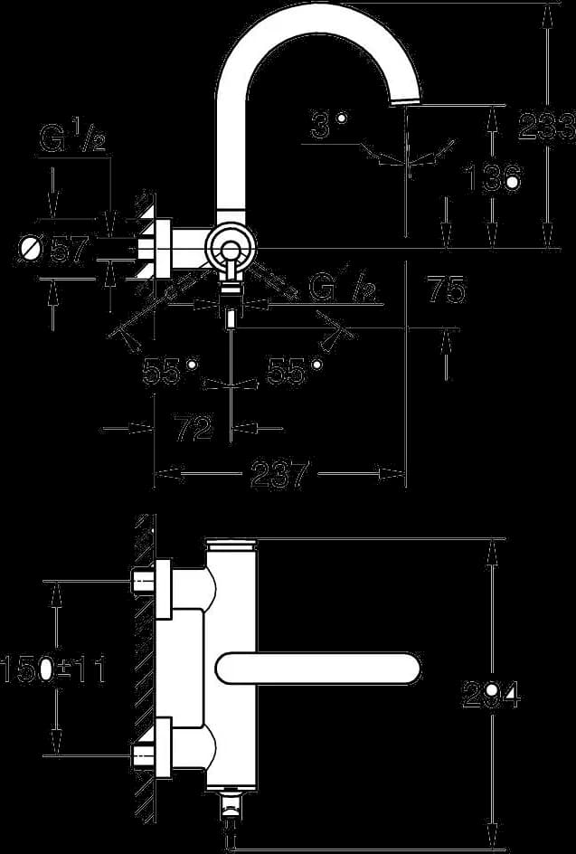 GROHE Atrio Baterie cadă monocomandă 1/2" - desen tehnic cu cote