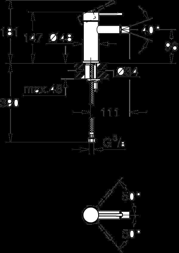GROHE Essence Baterie bideu monocomandă 1/2" Mărimea S - desen tehnic cu cote