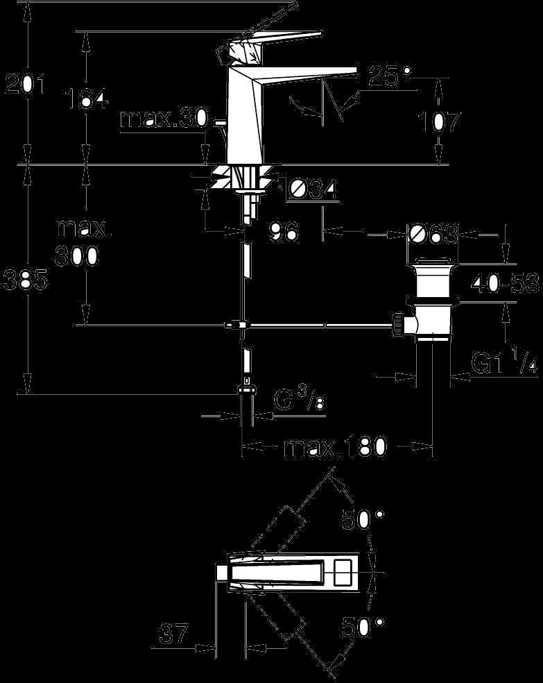 GROHE Allure Brilliant Private Collection Baterie lavoar monocomandă 1/2" Mărimea M - desen tehnic cu cote