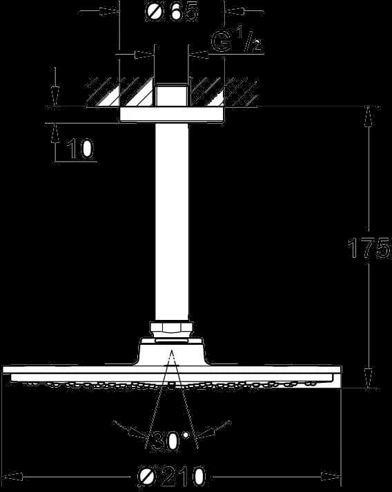 GROHE Rainshower Cosmopolitan 210 Set de duș fix cu montare în tavan 142 mm, 1 pulverizare - desen tehnic cu cote