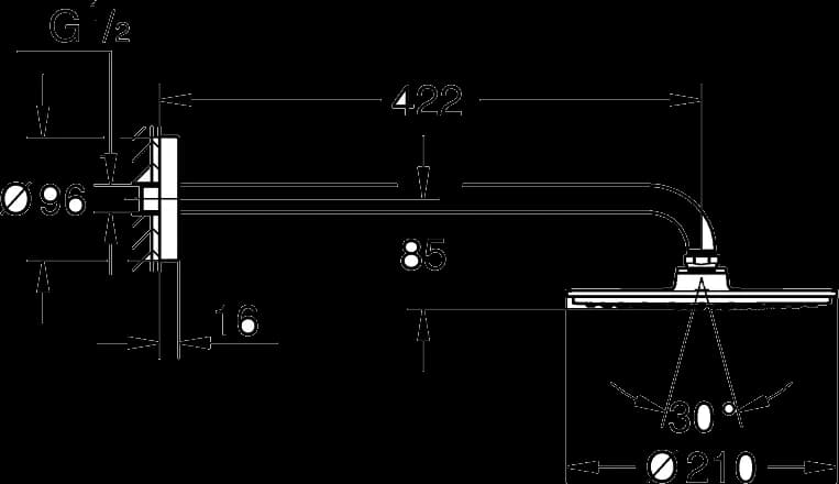 GROHE Rainshower Cosmopolitan 210 Set de duș fix 422 mm, 1 pulverizare - desen tehnic cu cote