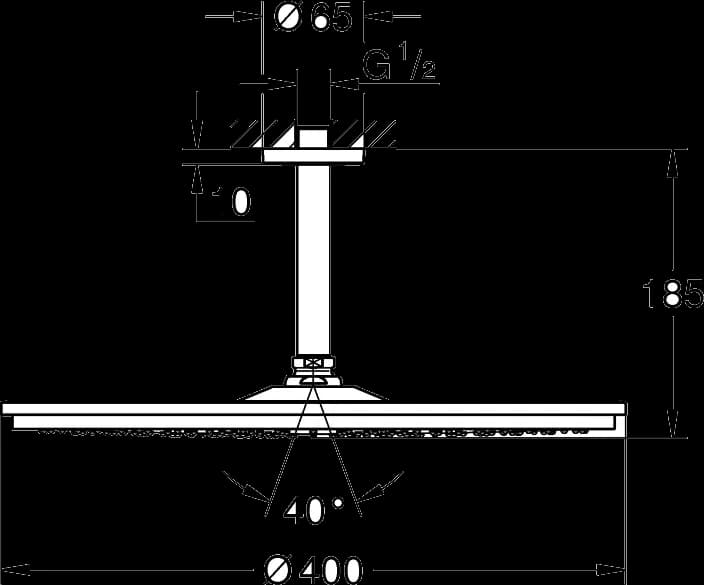 GROHE Rainshower Cosmopolitan 400 Set de duș fix cu montare în tavan 142 mm, 1 pulverizare - desen tehnic cu cote