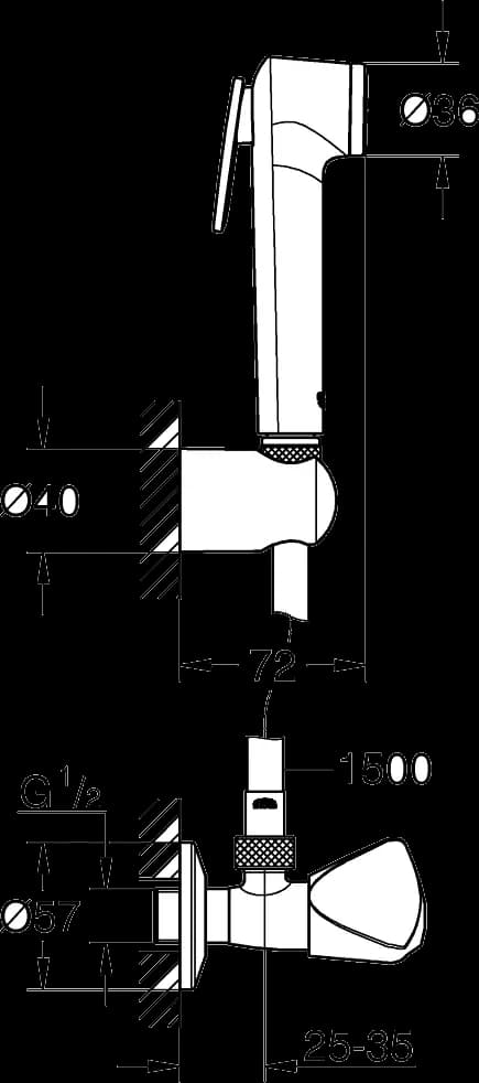 GROHE Tempesta-F Trigger Spray 30 Set cu suport de perete cu ventil de colț 1 pulverizare - desen tehnic cu cote