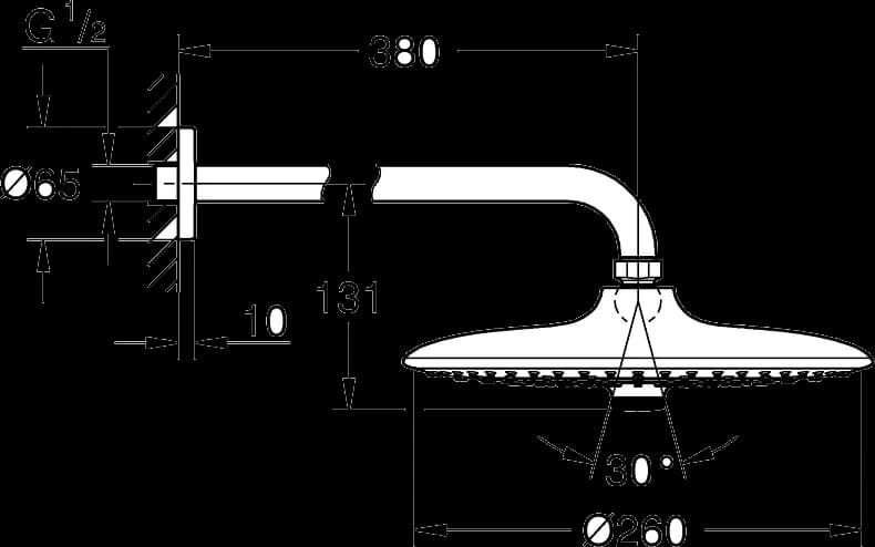 GROHE Euphoria 260 Set duș fix 380 mm, 3 pulverizări - desen tehnic cu cote