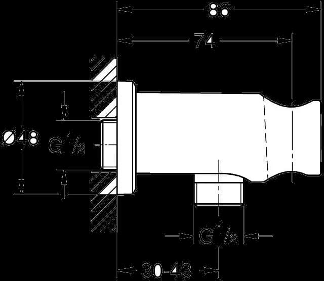 GROHE Rainshower Cot de racord pentru duș 1/2", cu suport - desen tehnic cu cote
