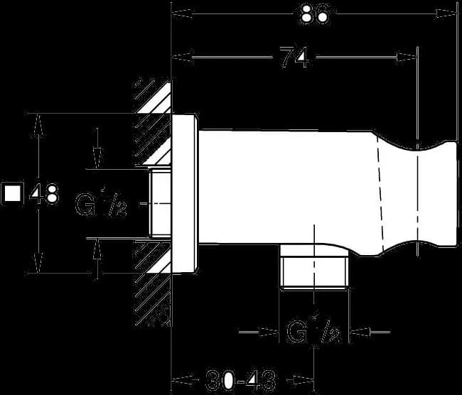 GROHE Rainshower Cot de racord pentru duș 1/2", cu suport - desen tehnic cu cote