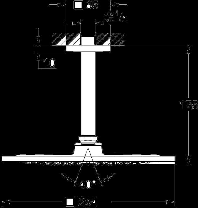 GROHE Rainshower Aqua 10 Set de duș fix cu montare în tavan 142 mm, 1 pulverizare - desen tehnic cu cote
