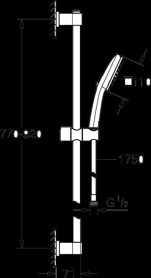 GROHE Vitalio Comfort 110 Set bară de duș cu 2 jeturi (Rain, Jet) - desen tehnic cu cote
