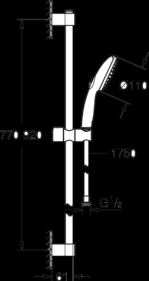 GROHE Tempesta 110 Set bară de duș cu 2 jeturi (Rain, Jet) - desen tehnic cu cote