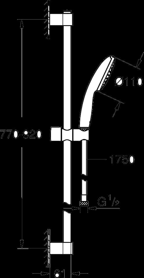 GROHE Tempesta 110 Set bară de duș cu 1 jet (Rain) - desen tehnic cu cote