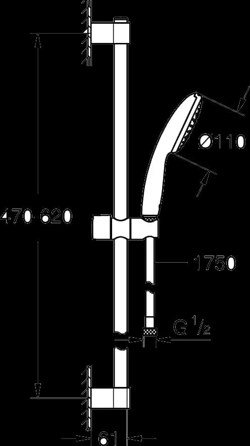 GROHE Tempesta 110 Set bară de duș cu 1 jet (Rain) - desen tehnic cu cote