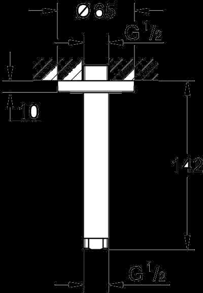 GROHE Rainshower Braț de duș cu montare în tavan 142 mm - desen tehnic cu cote