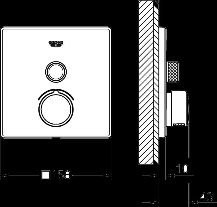 GROHE SmartControl Unitate încastrată cu o valvă - desen tehnic cu cote