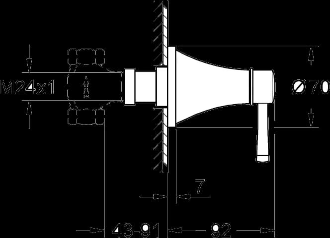 GROHE Grandera Element de control al debitului - desen tehnic cu cote