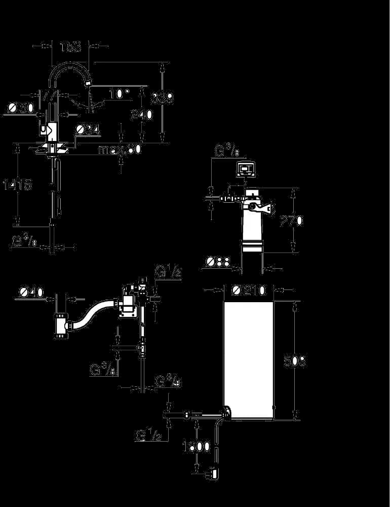 GROHE Red Mono Robinet și boiler mărimea L - desen tehnic cu cote